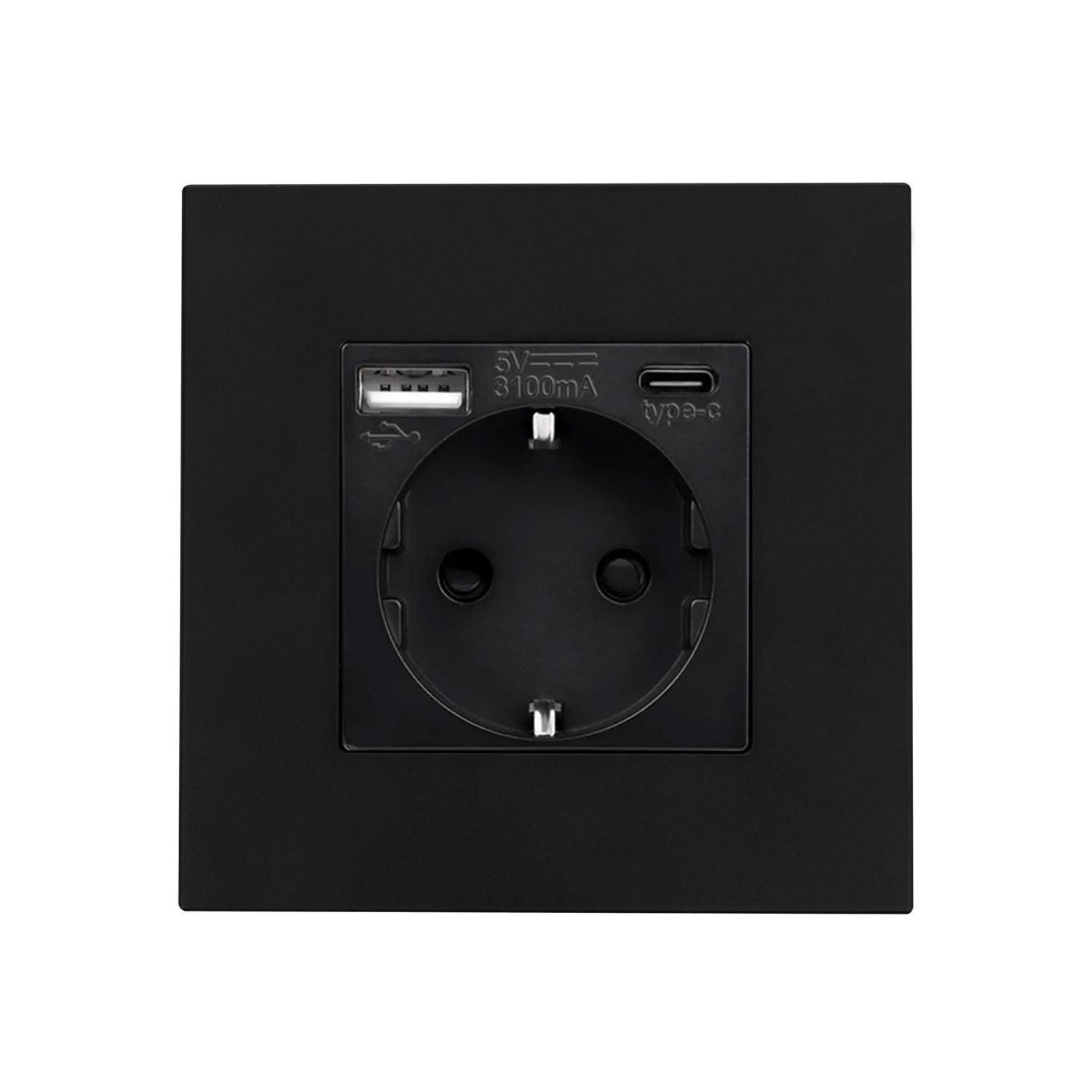 Prise avec port USB Schuko Type F avec Cadre PC Modern Noir