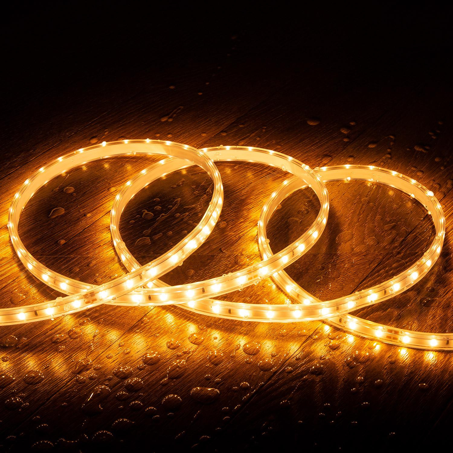 Ruban LED 220V SMD2835 60LED/m Blanc Super Chaud IP65 Largeur 12mm Coupe tous les 100cm 7m