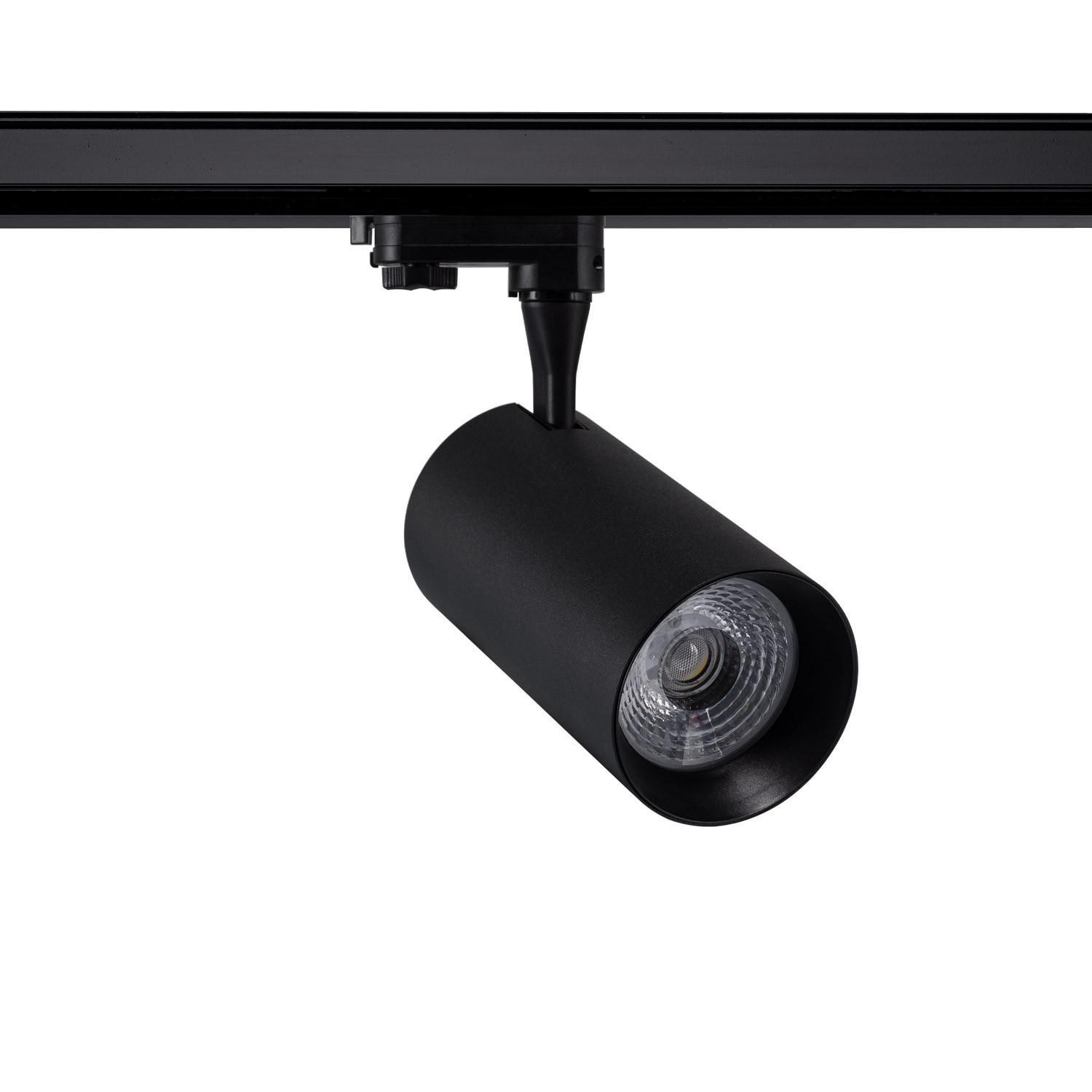 Spot LED sur Rail Triphasé 30W Vulcan Noir Blanc chaud 3000K