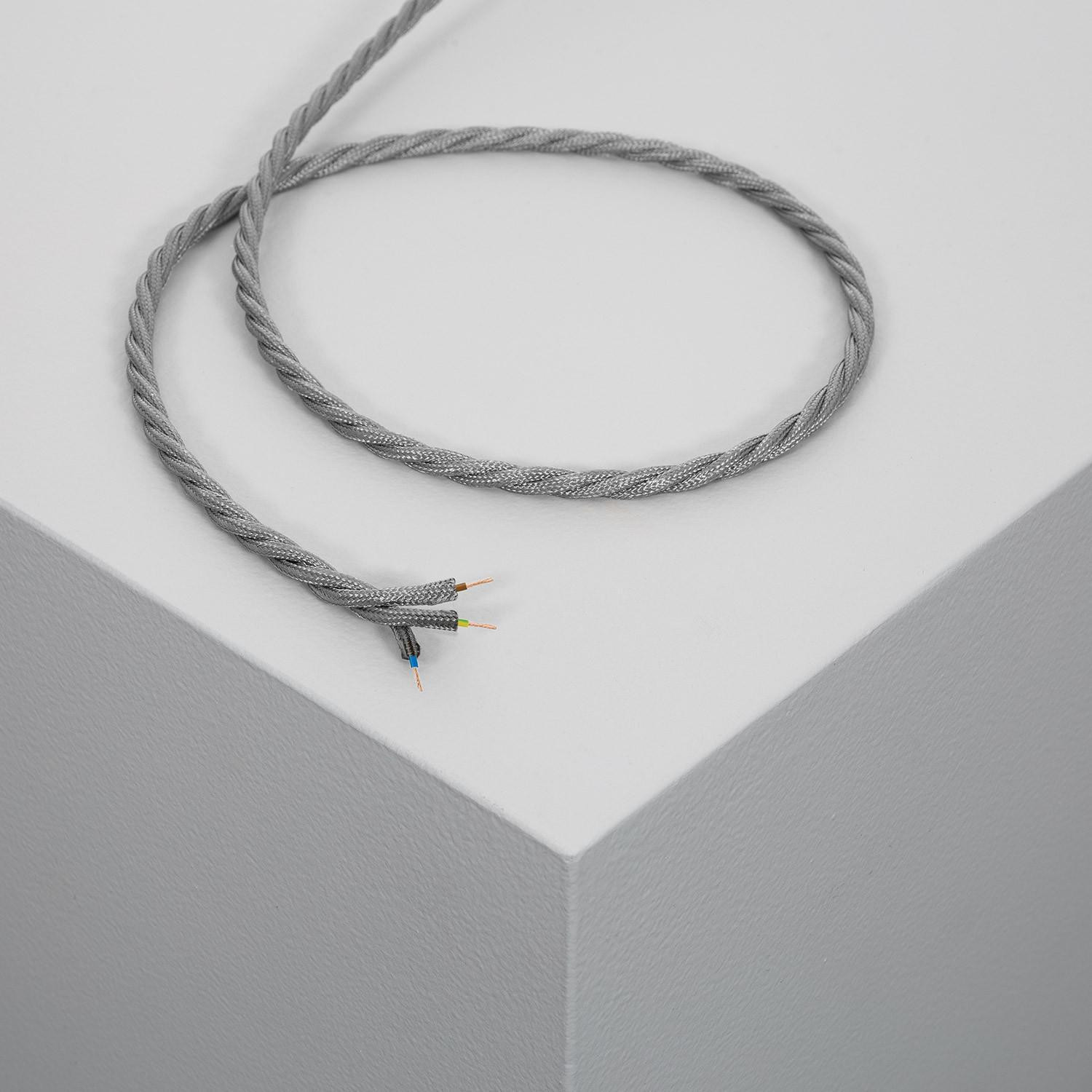 Câble Électrique Textile Tressé Gris 100m