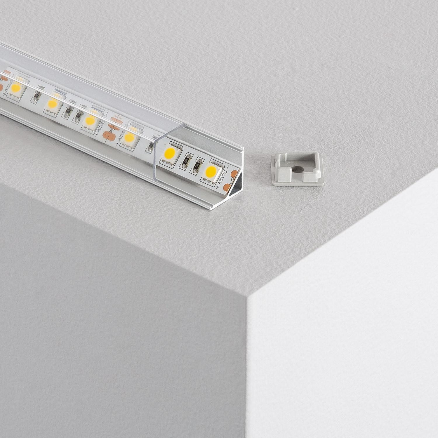 Profilé Aluminium Triangulaire d'Angle 2m pour Ruban LED jusqu'à 10mm Capot transparent
