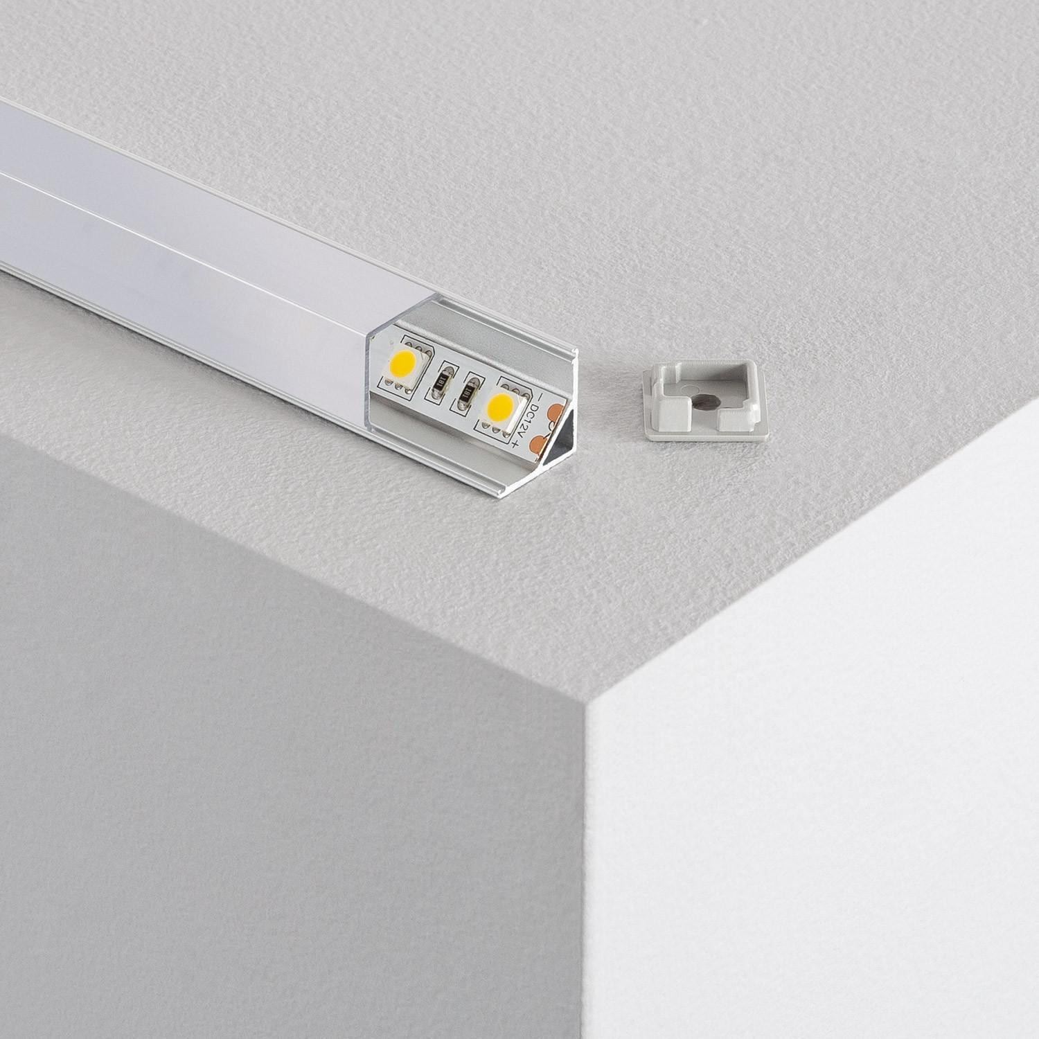 Profilé Aluminium Triangulaire d'Angle 2m pour Ruban LED jusqu'à 10mm Capot translucide
