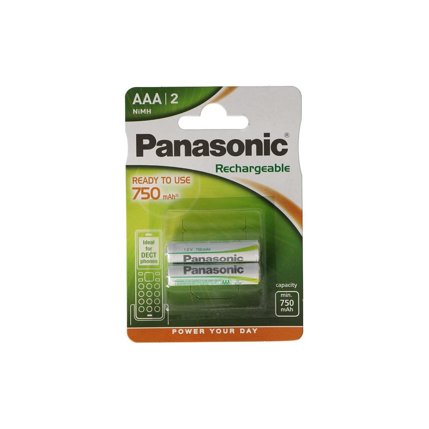 Blister 2 Piles Rechargeables 1.5V AAA PANASONIC HHR-4MVE/2BD pour Téléphones Sans Fil 1.2V