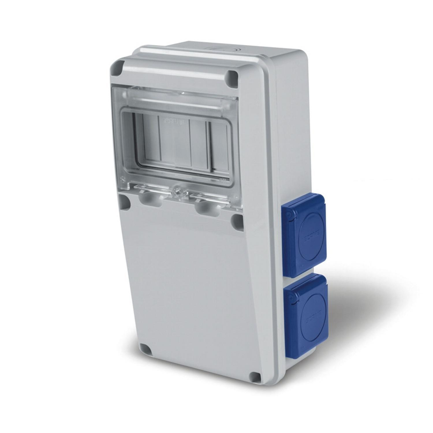 Coffret Électrique 6 Modules DIN 4 Prises TYPE F IP54 Enerbox SCAME Gris