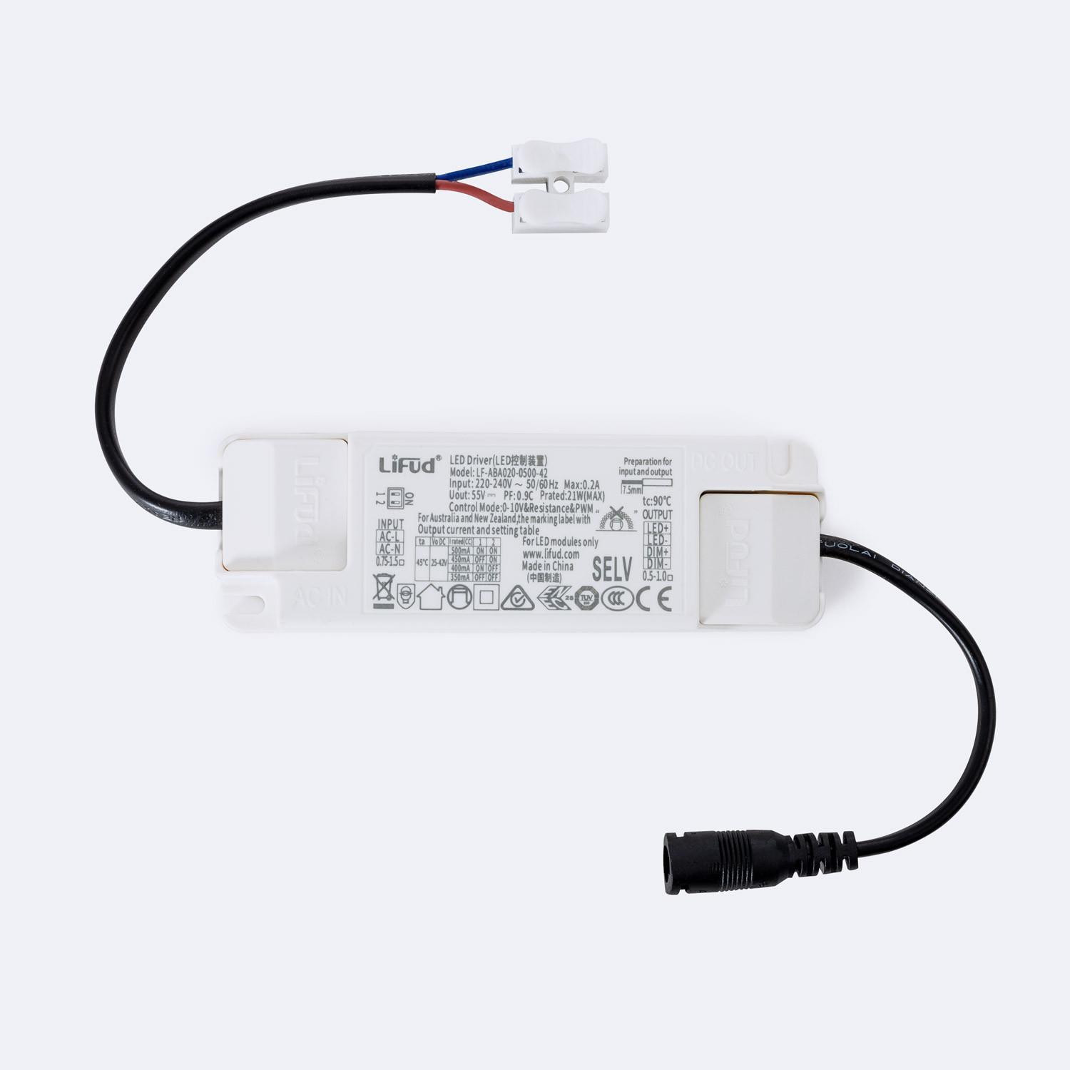 Driver LIFUD Dimmable 1-10V 220-240V No Flicker Sortie 25-42V 350-500mA 15-20W LF-ABA020-0500-42 20W