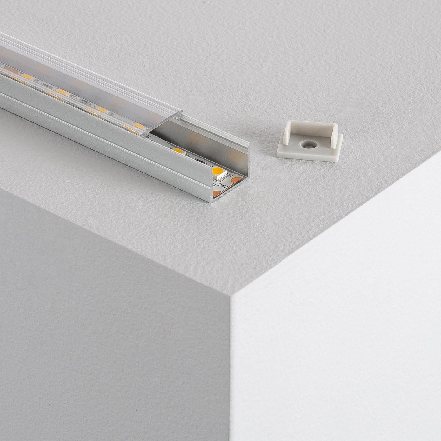 Profilé Aluminium en Saillie avec Capot Continu pour Ruban LED jusqu'à 16mm 9m Capot transparent