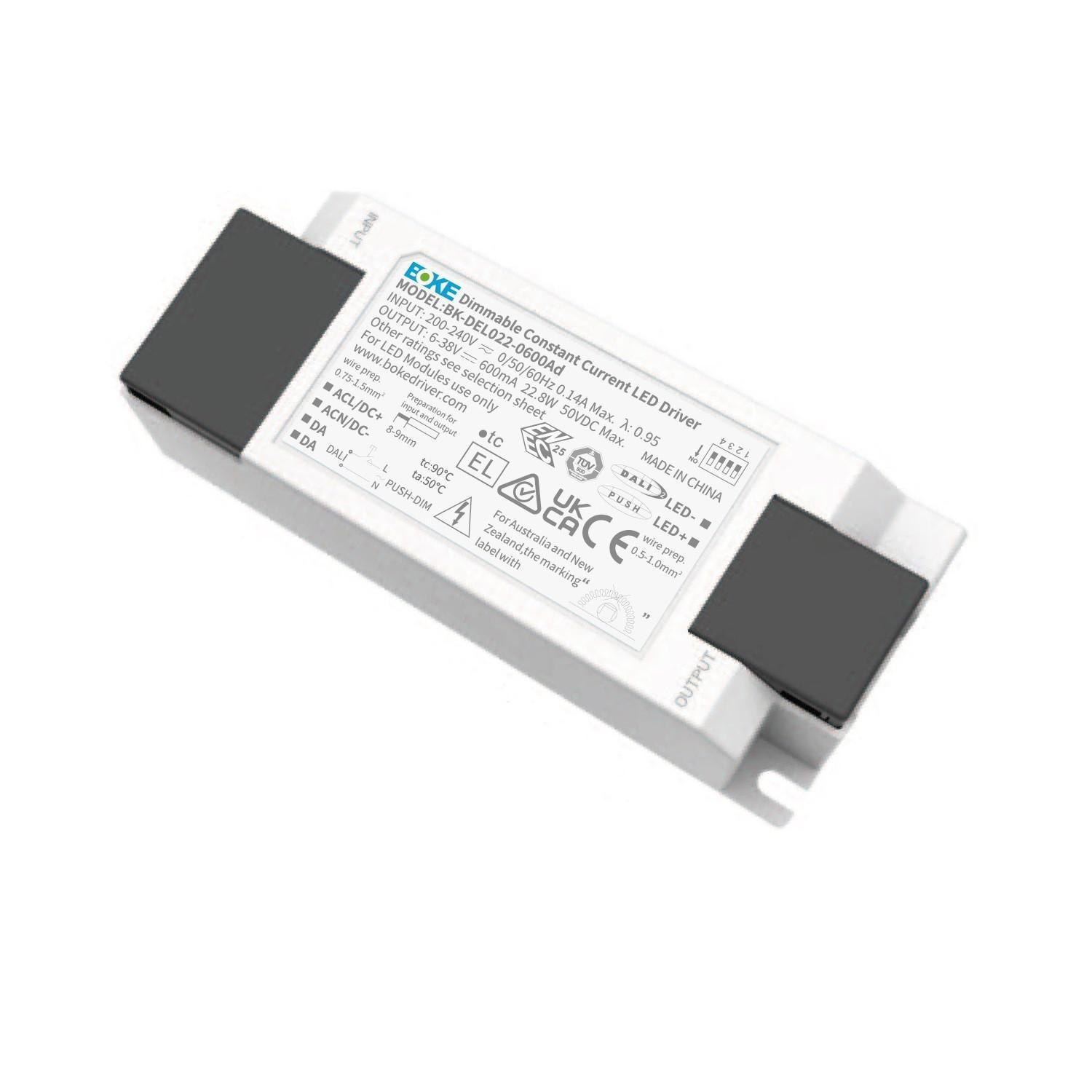 Driver BOKE Dimmable DALI/PUSH 200-240V No Flicker Sortie 6-38V 225-600mA 22.8W BK-DEL022 24W
