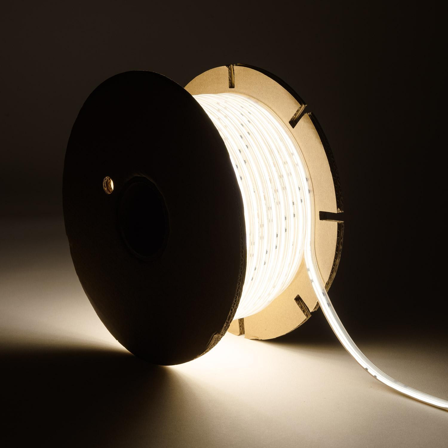 Bobine de Ruban LED Dimmable Auto-redressement 220V AC COB Silicone FLEX 50m 560LED/m 1250 lm/m Largeur 10mm 50m IP65 v37385