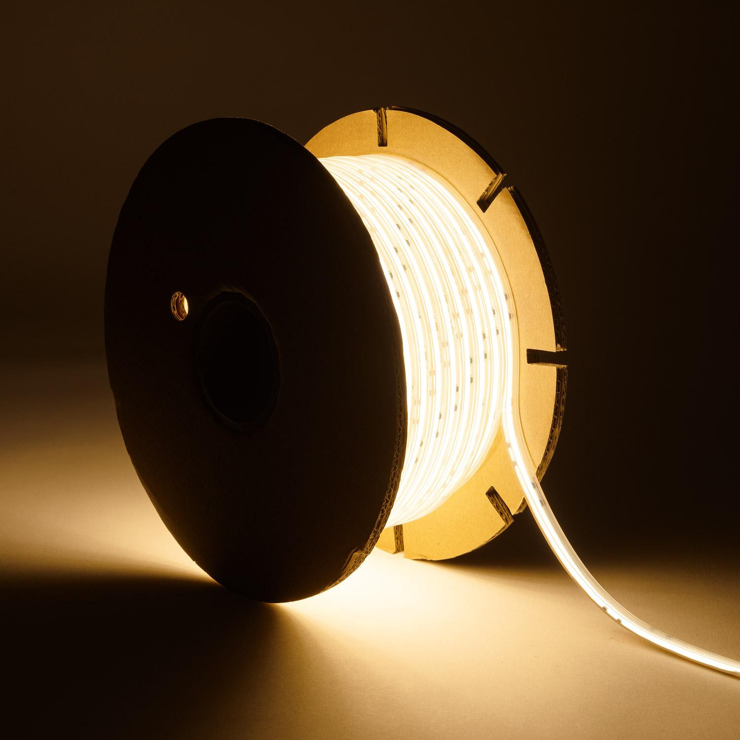 Bobine de Ruban LED Dimmable 220V AC COB Auto-redressement 320LED/m 720 lm/m IP65 50m Largeur 12 mm Coupe tous les 50 cm v37708