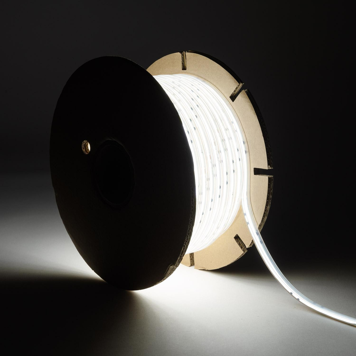 Bobine de Ruban LED Dimmable 220V AC COB Auto-redressement 320LED/m 720 lm/m IP65 50m Largeur 12 mm Coupe tous les 50 cm v37710