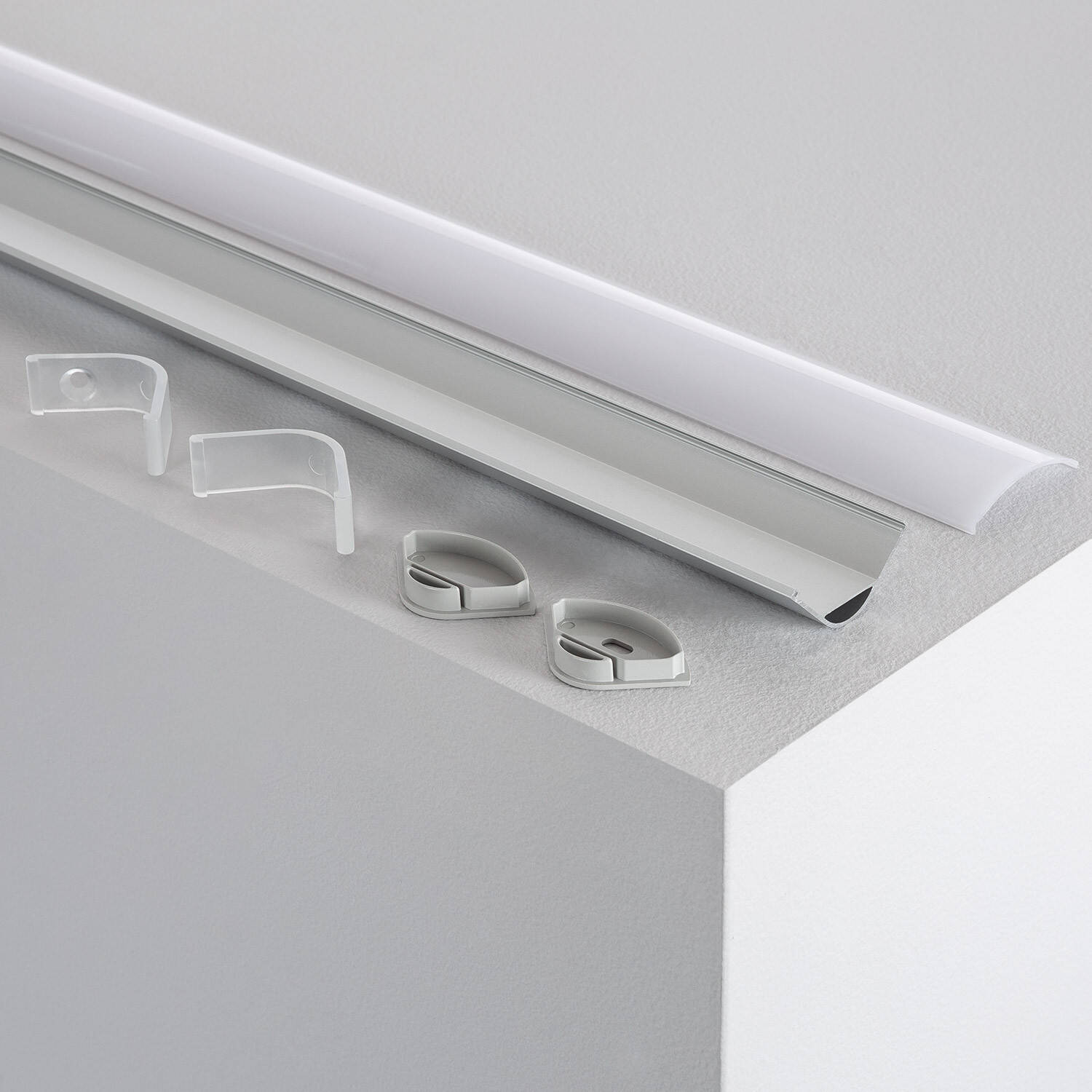 Profilé Aluminium pour Angle avec Capot Continu pour Ruban LED jusqu'à 20mm 20m Capot circulaire translucide