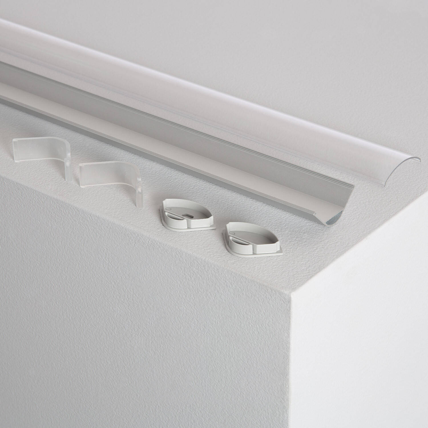 Profilé Aluminium pour Angle avec Capot Continu pour Ruban LED jusqu'à 20mm 20m Capot circulaire transparent