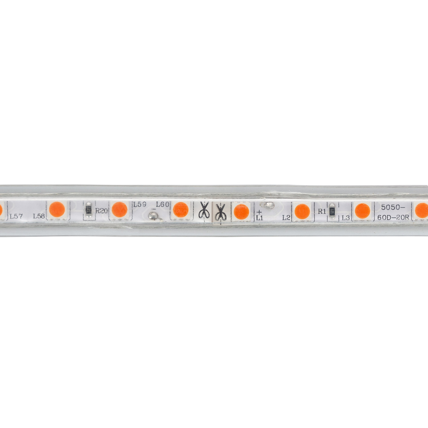 Ruban LED Dimmable 220V AC 60LED/m Orange IP65 Largeur 14mm Coupe tous les 100cm 17m