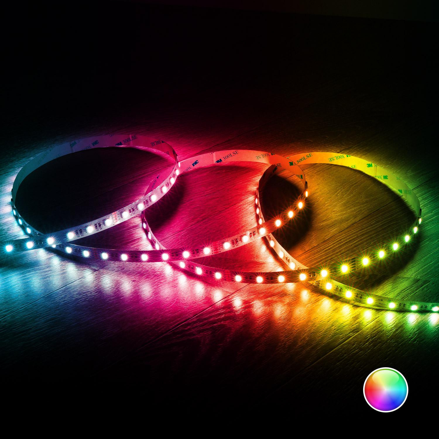 Ruban LED RGBW 24V DC SMD5050 60LED/m 5m IP20 Largeur 12mm Coupe 10cm RGBW
