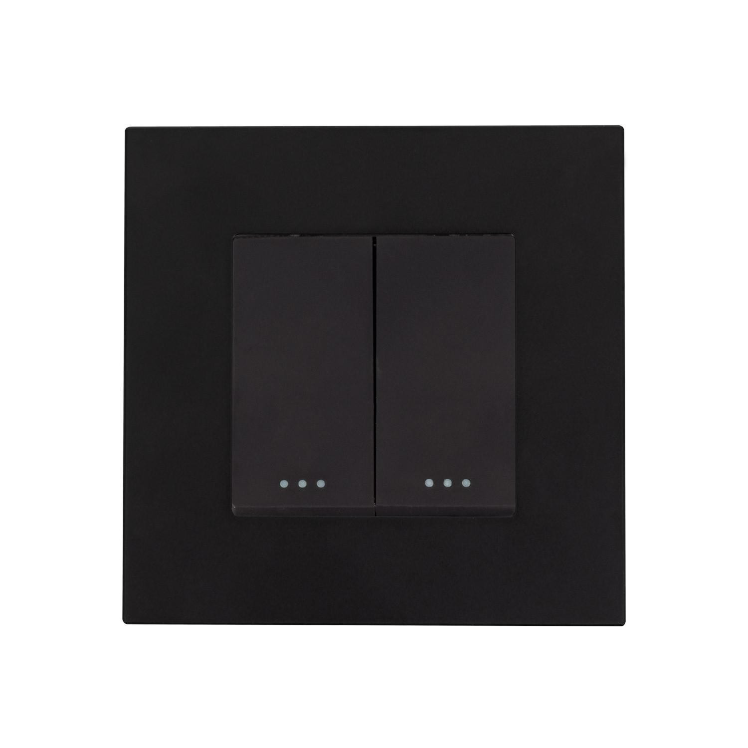 Interrupteur Double Bouton-Poussoir avec Cadre PC Modern Noir