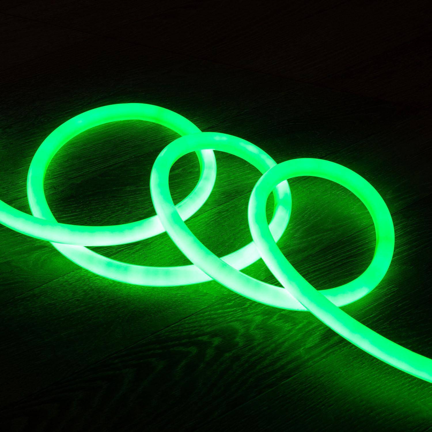 Néon LED Flexible 360º Rond Dimmable 120LED/m 220V AC Verte IP67 Coupe tous les 100cm 9m