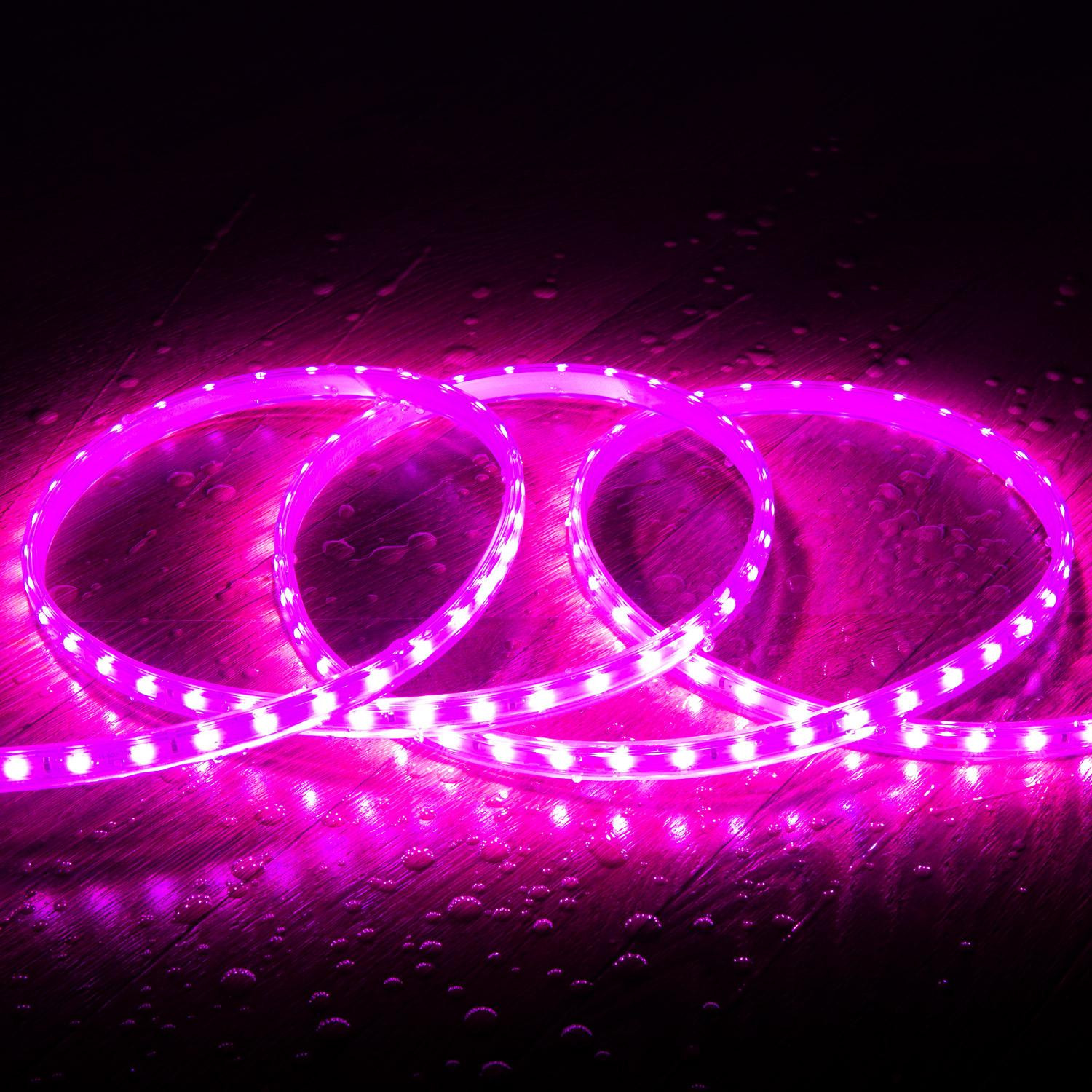 Ruban LED 220V SMD2835 60LED/m Rose IP65 Largeur 12mm Coupe tous les 100cm 5m