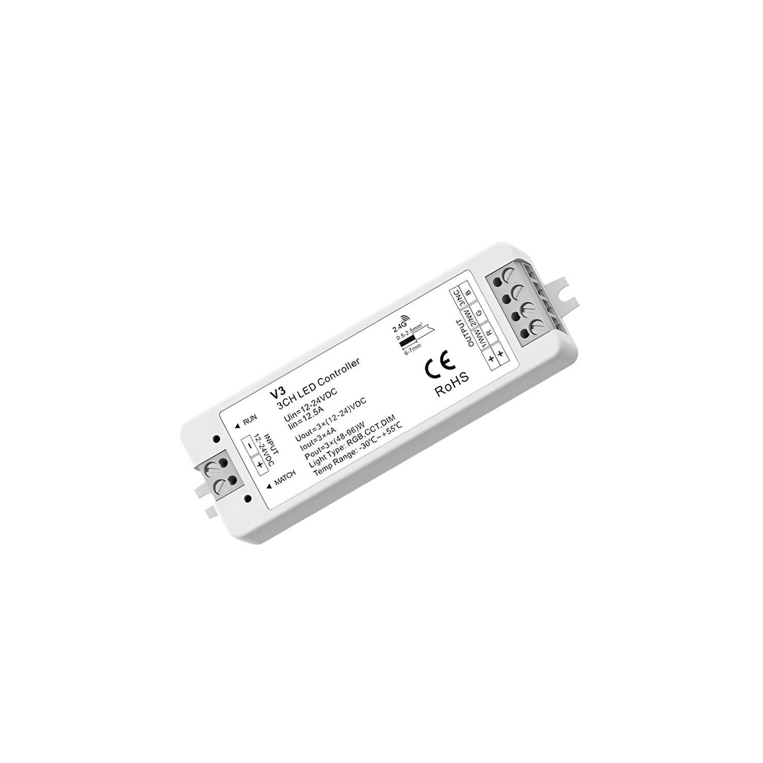 Contrôleur Variateur LED de dernière génération 12/24V DC pour Ruban LED Monochrome/CCT/RGB, compatible avec v39029