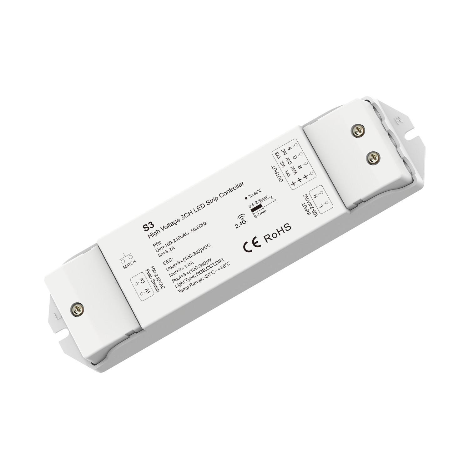 Contrôleur Variateur pour Ruban LED RGB-CCT 220-240V AC Compatible avec Bouton-Poussoir et Télécommande RF RGB
