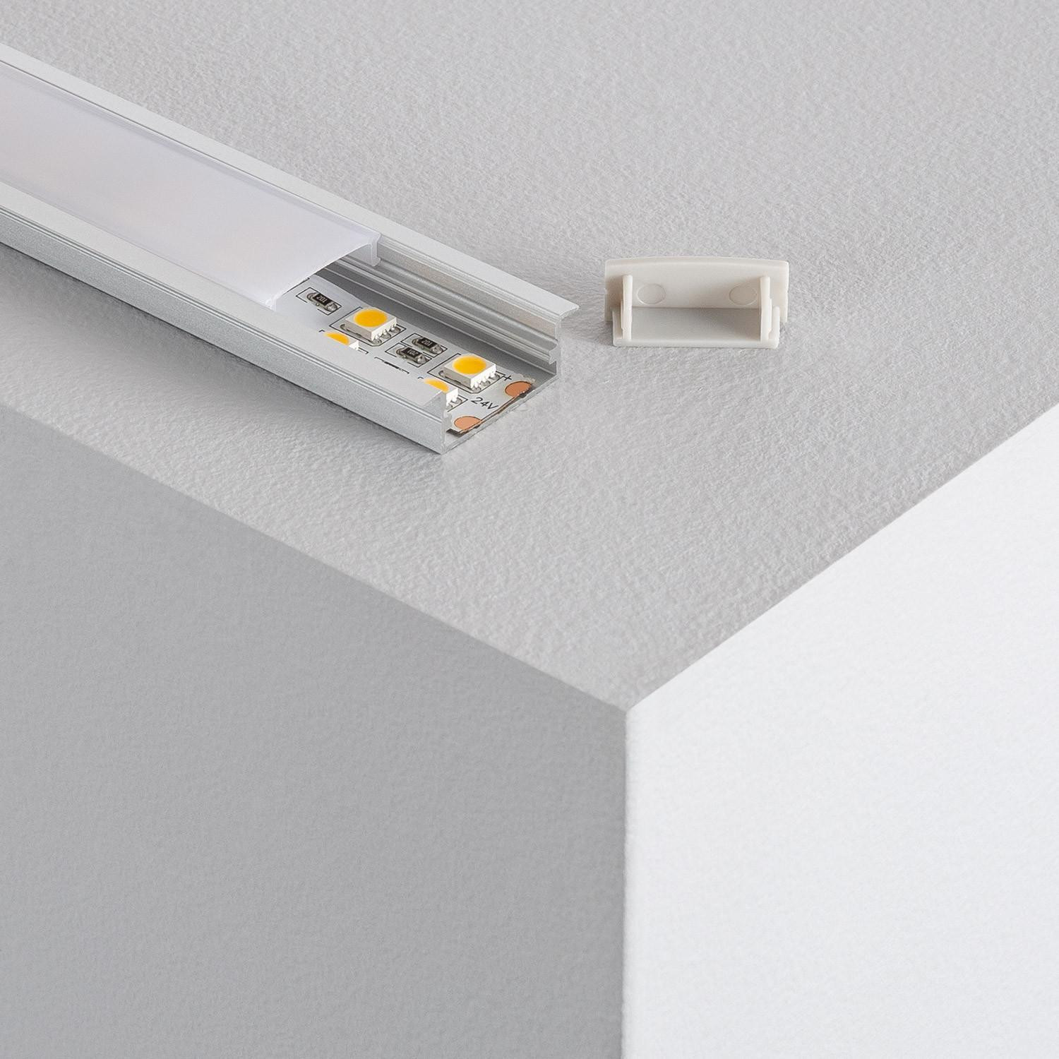 Profilé Aluminium Encastrable avec Capot Continu pour Double Ruban LED jusqu'à 18mm 4m Capot translucide