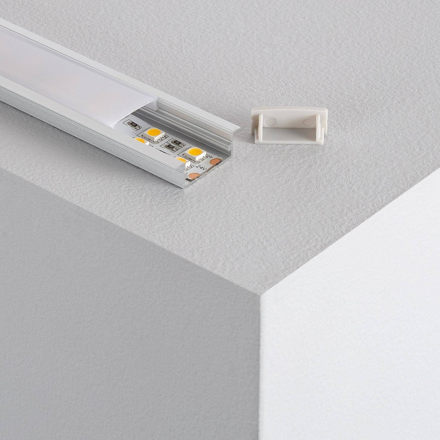Profilé Aluminium Encastrable avec Capot Continu pour Double Ruban LED jusqu'à 18mm 20m Capot translucide