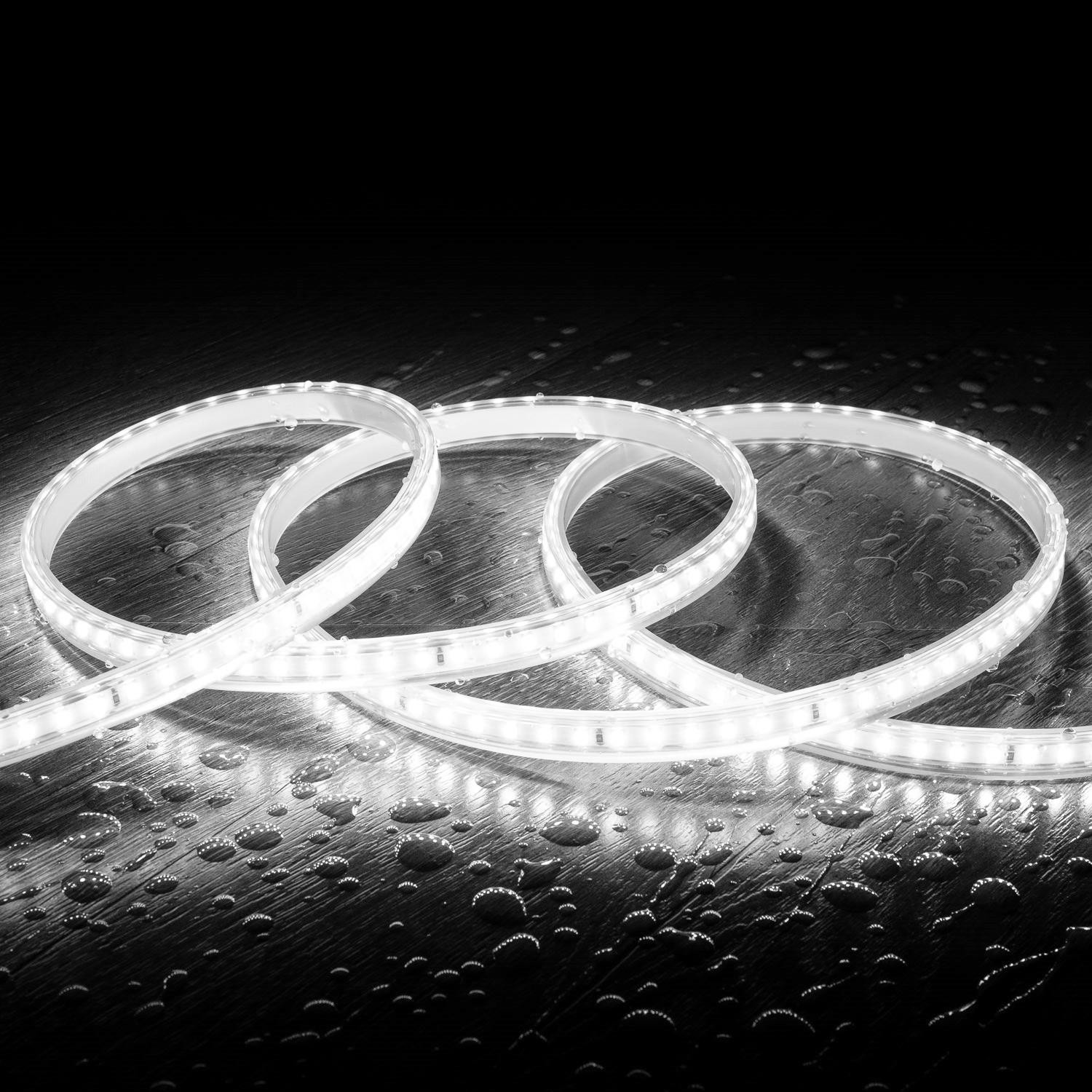Ruban LED 220V SMD2835 120LED/m Blanc Froid IP65 Largeur 12mm Coupe tous les 100cm 3m