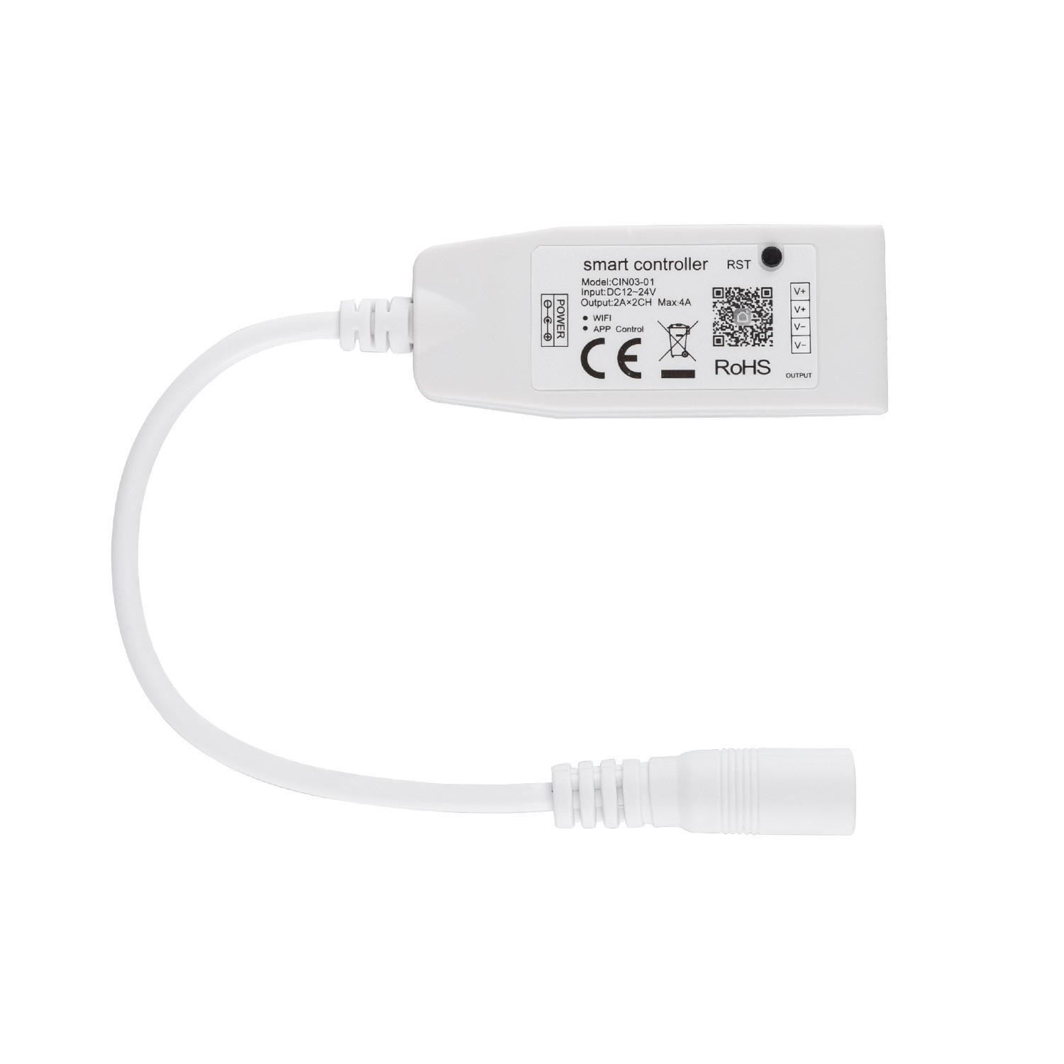 Mini Contrôleur Variateur Ruban LED 12/24V DC Monochrome WiFi Blanc
