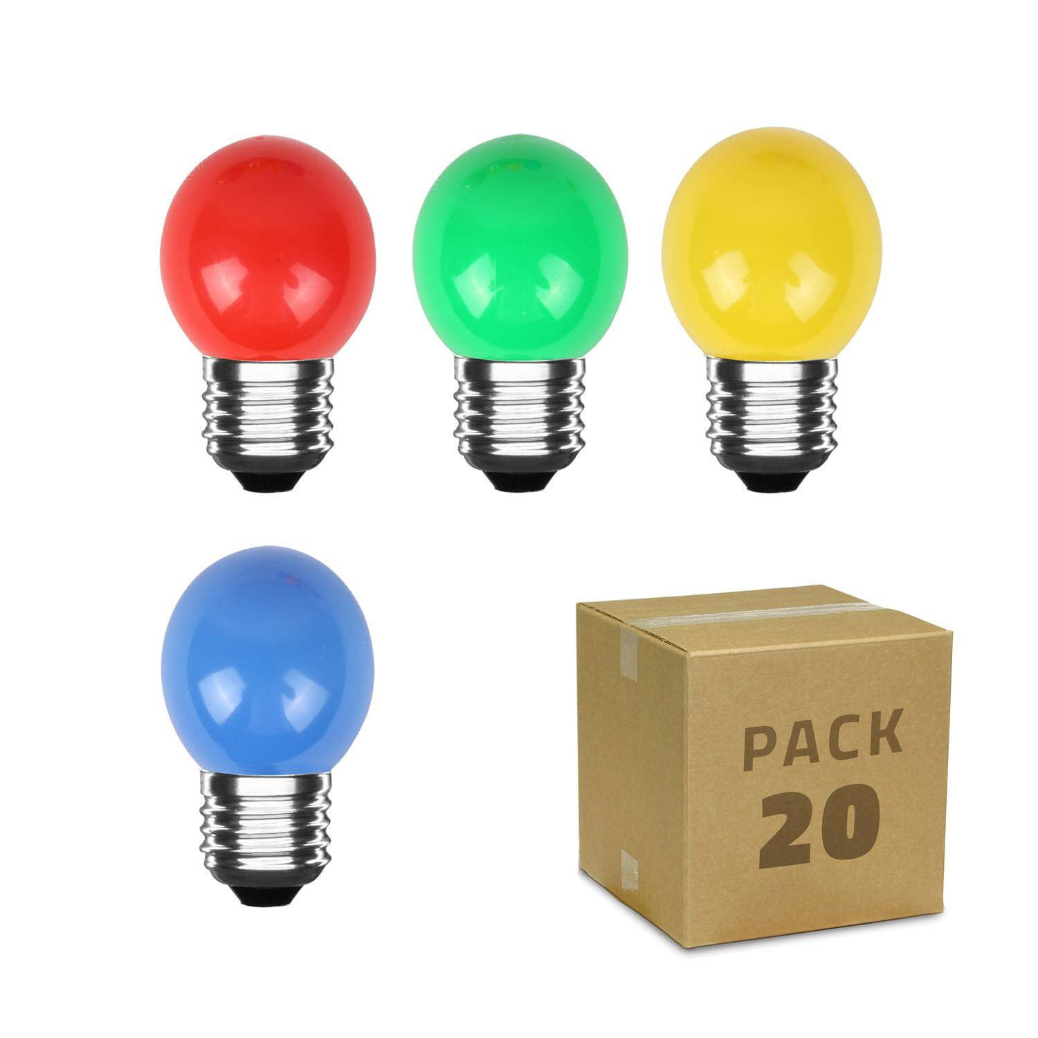 Pack 20 Ampoules LED E27 3W 300lm G45 4 Couleurs Multicolore