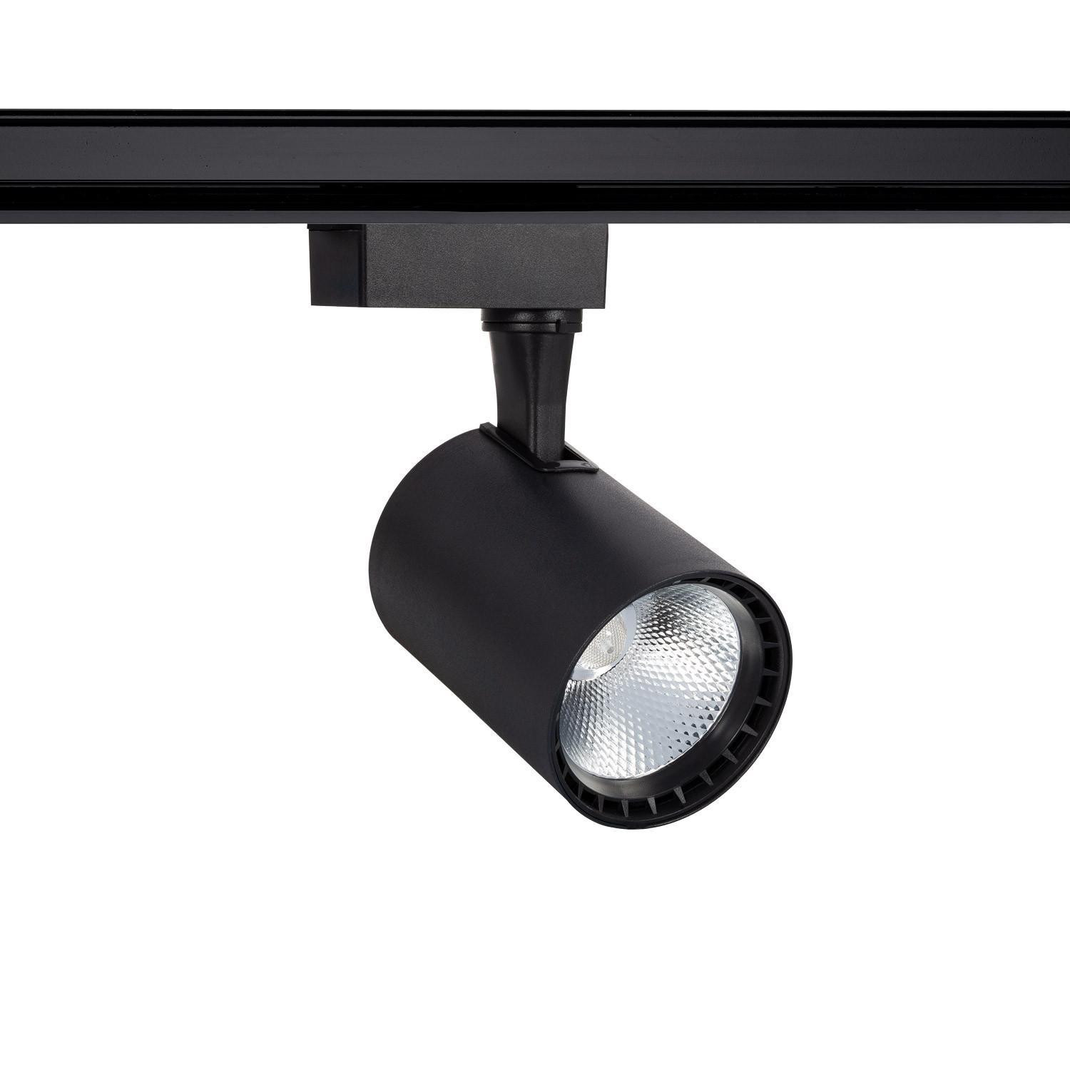 Spot LED sur Rail Monophasé 20W Bron Noir Blanc chaud 3000K