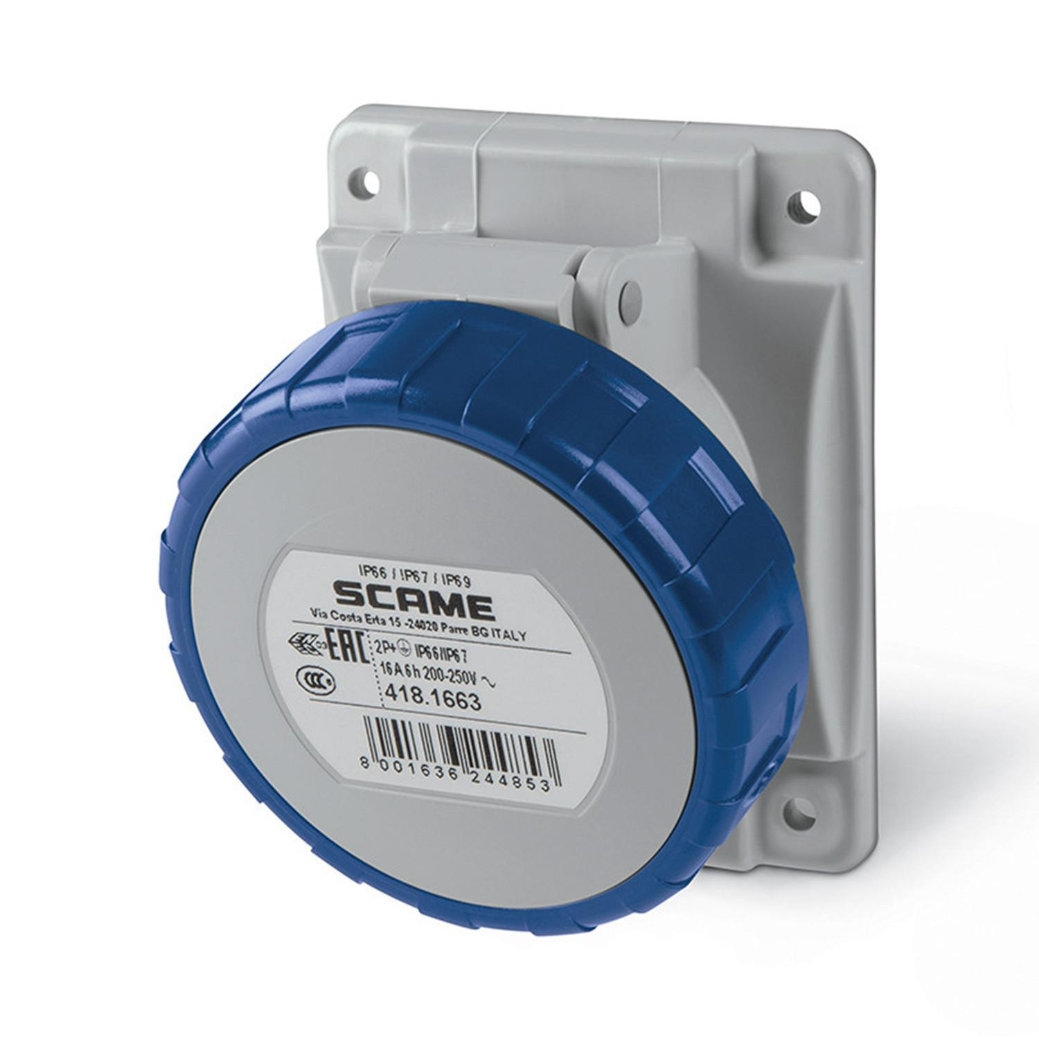Prise Industrielle sur Tableau Étanche 16A IP67 Optima SCAME 2P + TT