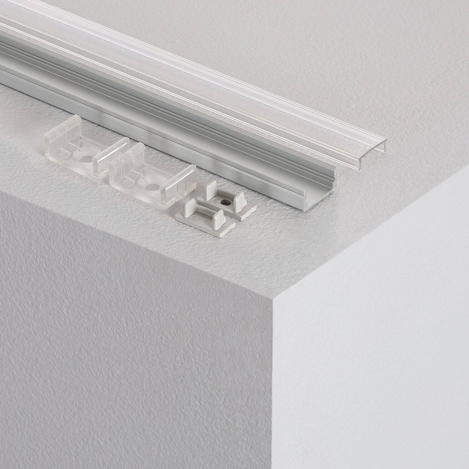 Profilé Aluminium en Saillie avec Capot Continu pour Ruban LED jusqu'à 12mm 2m Capot transparent