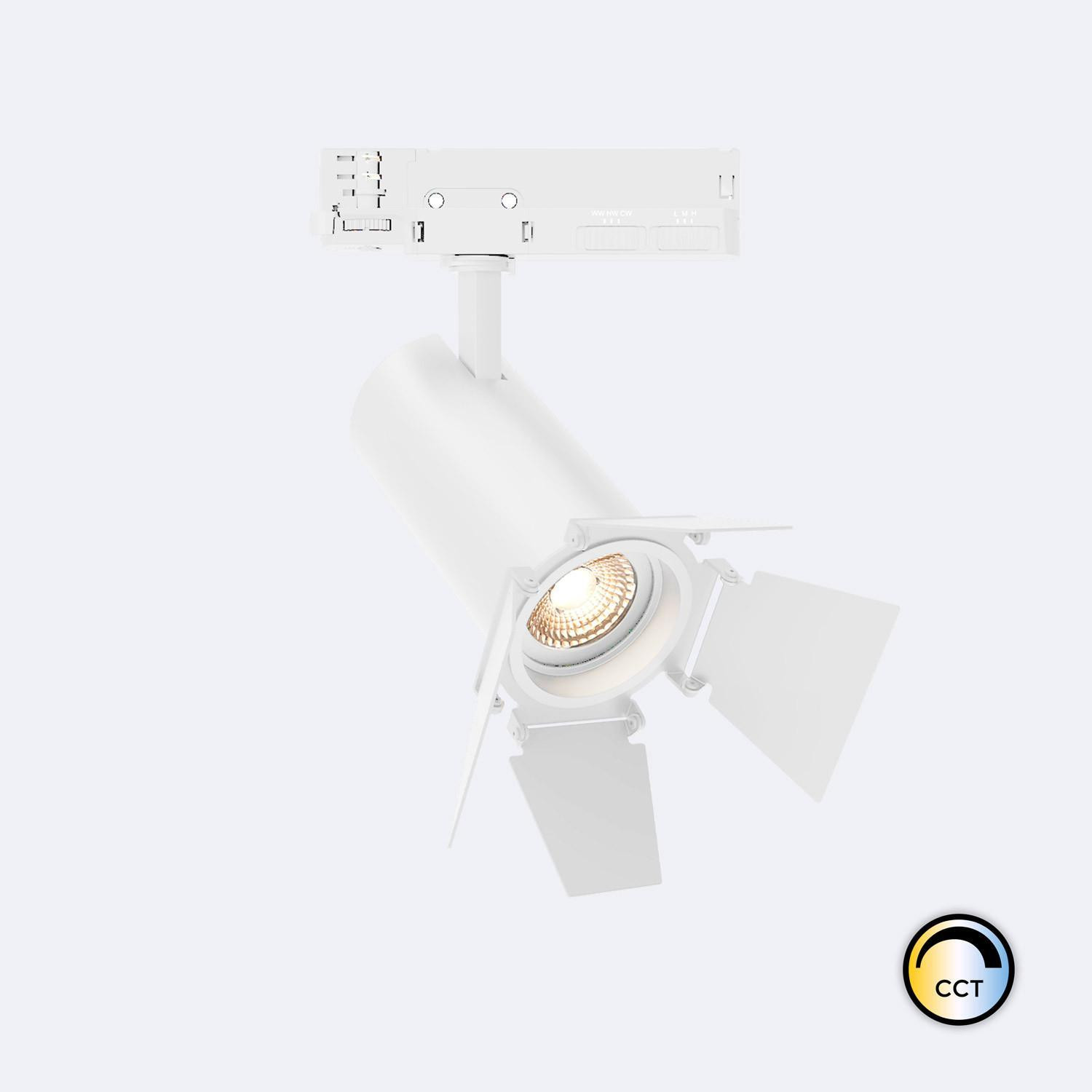 Spot LED Fasano Cinema Cylindre Biseau 30W pour Rail Triphasé CCT Dimmable DALI Blanc Sélectionnable (2700K - 3200K - 4000K)